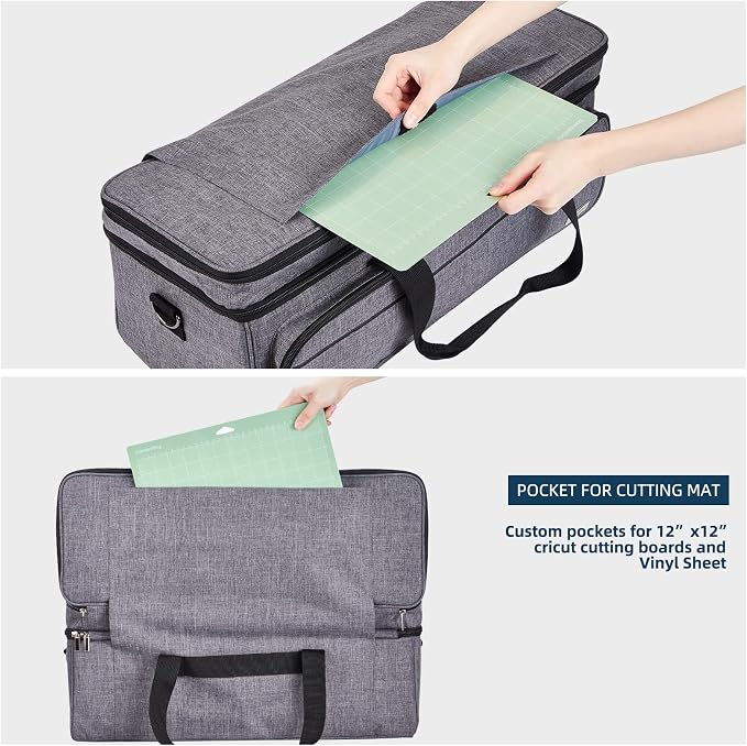 Double Layer Carrying Case with Mat Pocket for Cricut and Tools
