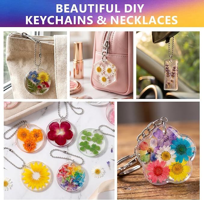 KISREL Epoxy Resin Kit 16OZ with Keychain Earring Molds, Tools for Beginner | 25-Cavity Clear Epoxy Resin with Silicone Earring Molds Ideal for Making keychains, Craft Works