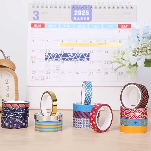 Mr. Pen- Washi Tape Set, 15 Rolls, Assorted Sizes, Metallic Foil | 5 Yards/Roll, Washi Tape for Scrapbook, Arts, Crafts, Journals and Planners, Geometric Groove