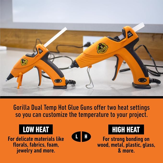 Gorilla Hot Glue Gun, Dual Temp, Mini Size, Easy Squeeze Trigger