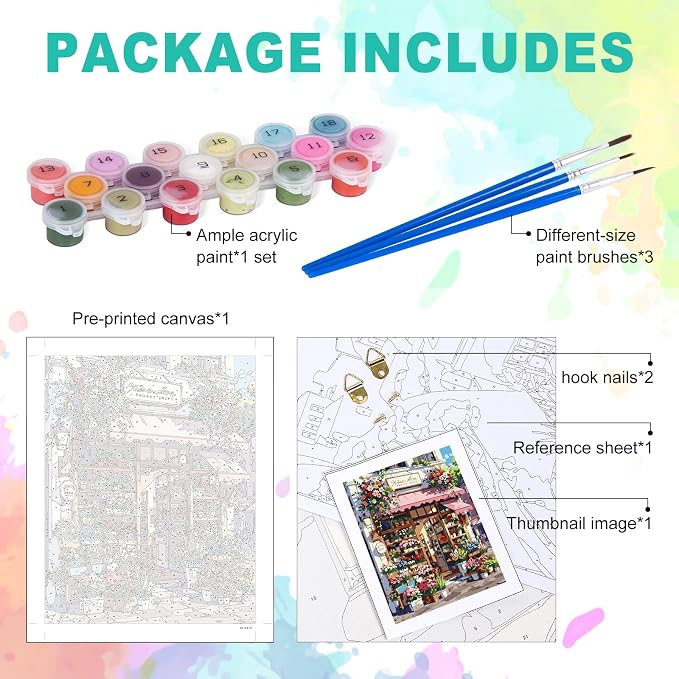 Paint by Numbers Kit for Adults, Flower Shop Number Painting, 16 x 20 Inch | DIY Adult Paint by Number Kit on Canvas for Beginners, without Frame, Floral Boutique Wall Decor, Stress Relief Craft Gift
