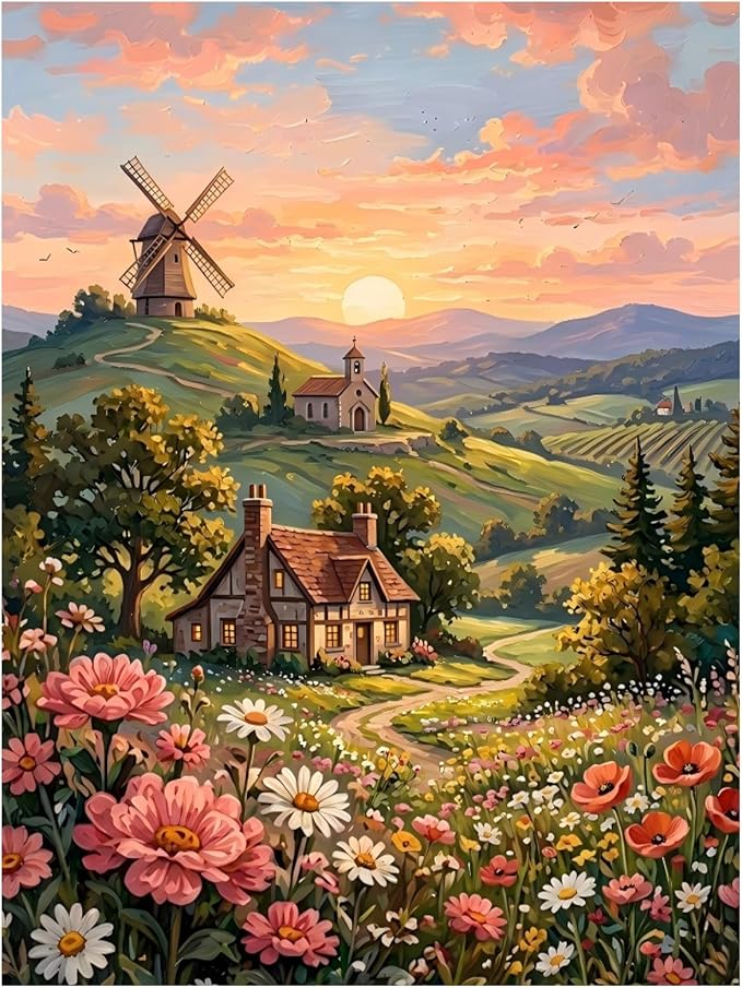 Mandun Landscape Paint by Numbers Kit for Adults, 16x20 inch | DIY Painting Kits Crafts for Adults, Relieve Stress, Frame Canvas, Wooden Easel, Gift Box, Home Wall Decor