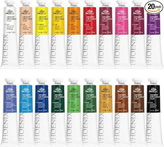 PHOENIX Studio Oil Paint Set - 20 Classic Colors x 50ml / 1.69 Fl oz. - Professional Oil Based Art Paints for Painting