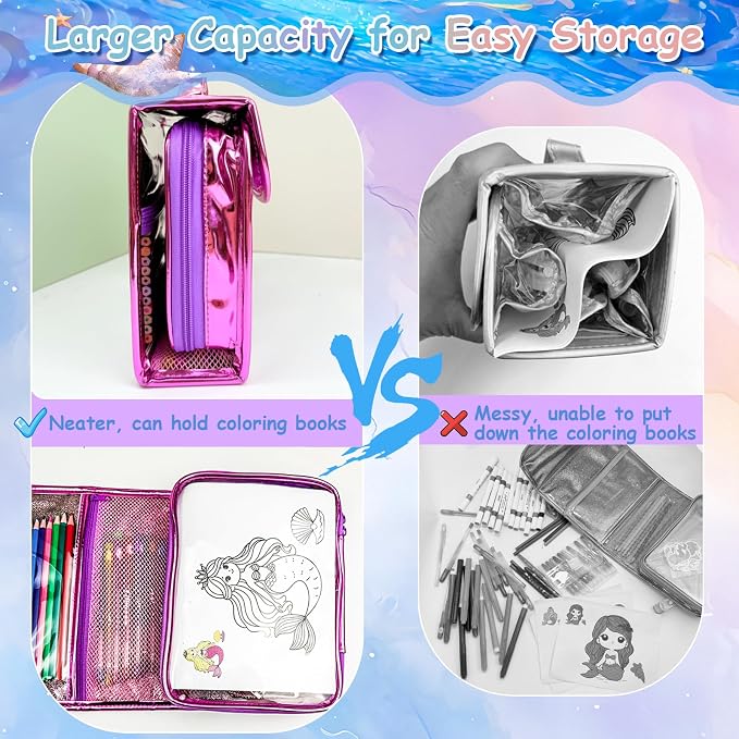 98Pcs Washable Scented Marker Set, Mermaid Pencil Case & Stationery Art and Craft for Kids Coloring Set Birthday Gift Include Markers, Glitter Pens, Crayons Drawing Kits for Girls 4 5 6 7 8 9 10 11 12