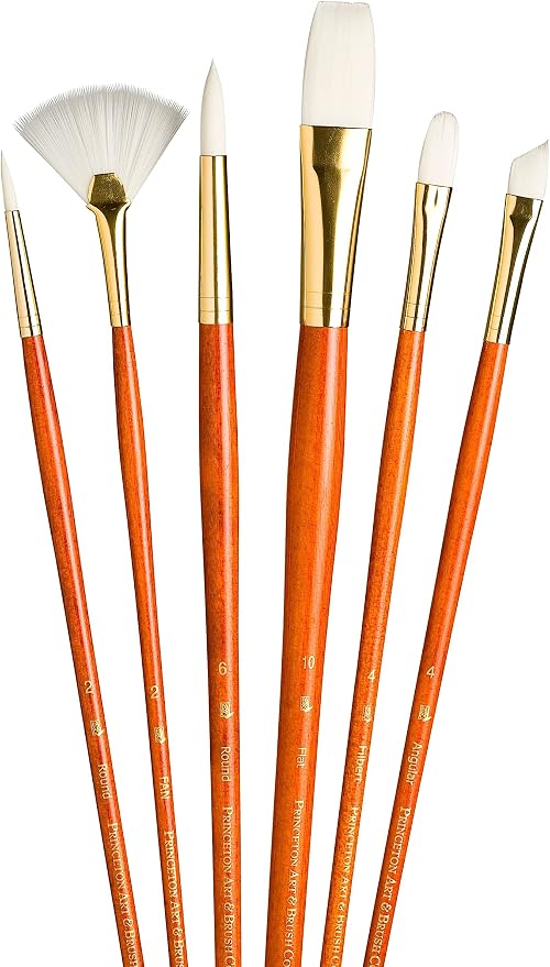 Princeton RealValue Brush Set, White Taklon, Orange Handle, 6 Piece, 1 Count