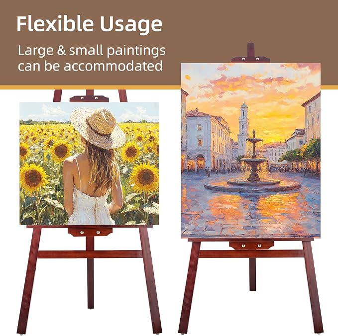 Falling in Art Adjustable Wooden Easel Stand for Painting&Display, Brown | Folding Art Easel for Display, Drawing, Wedding Sign and Poster, Suitable for Kids and Adults, Holds Up to 42"