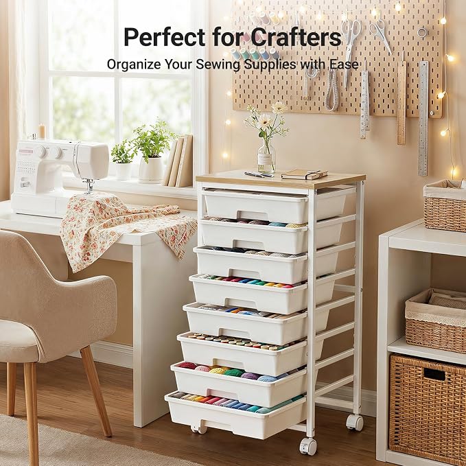 Pipishell Rolling Cart with 8 Drawers for Classroom, Craft & Art Room,White
