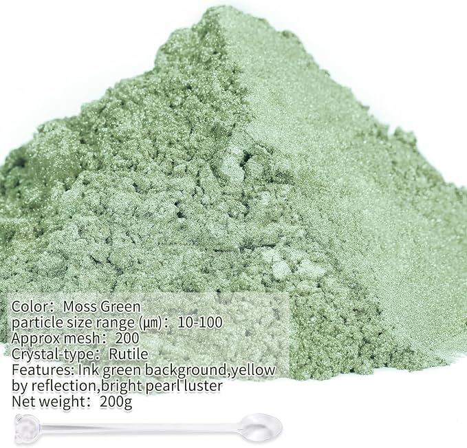 Mica Powder,7.05OZ（200g）,Moss Green Mica Powder Pigment for Epoxy Resin，Lip Gloss，Car Paint，Dye，Soap Making，Nail Polish,Epoxy Resin,Candle Making,Bath Bombs