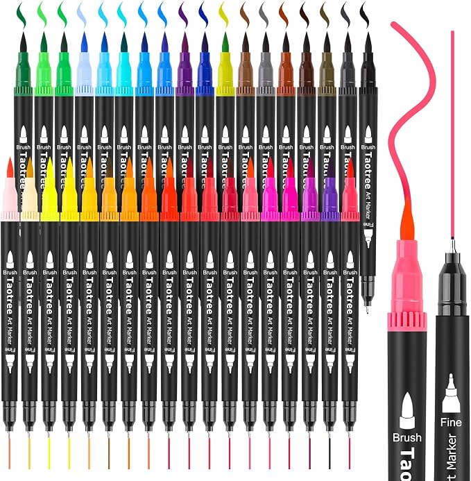 Taotree 36 Colors Dual Tip Art Markers Pens Set for Adult Coloring Books | Artist Fine & Brush Tip Coloring Markers Drawing Pens for Journaling Note Taking Lettering Calligraphy Craft Art Supplies Set