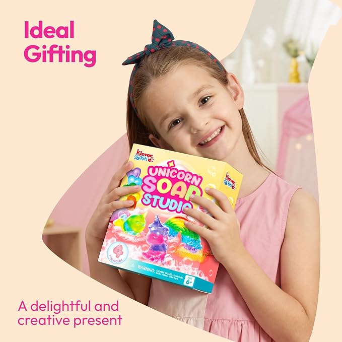 Klever Kits Unicorn Soap Making Kit- 4 Molds Girl Crafts DIY Project, Unicorn Girl Gifts, Kids Birthday Gift for Aged 6+, Science STEM Activity Teenage Gifts for Kids Ages 6 7 8 9 10 11 12