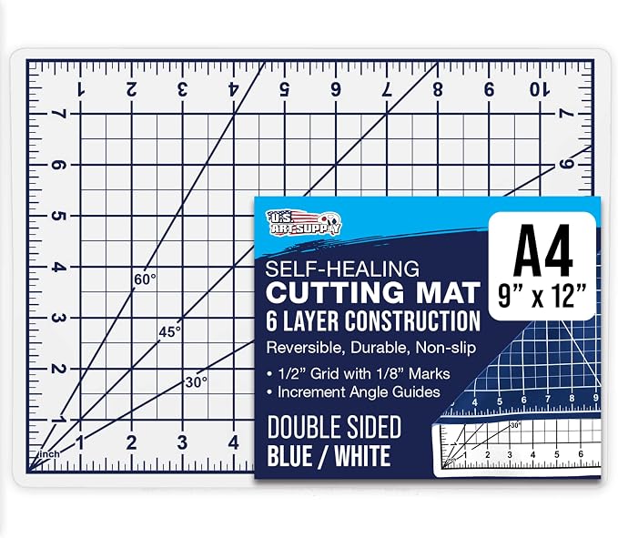 U.S. Art Supply 9"x12" Self-Healing Cutting Mat 5-Ply White/Blue | Double-Sided White/Blue Craft Mat, Non-Slip Cutting Mats for Crafts, Sewing, Quilting, Scrapbooking