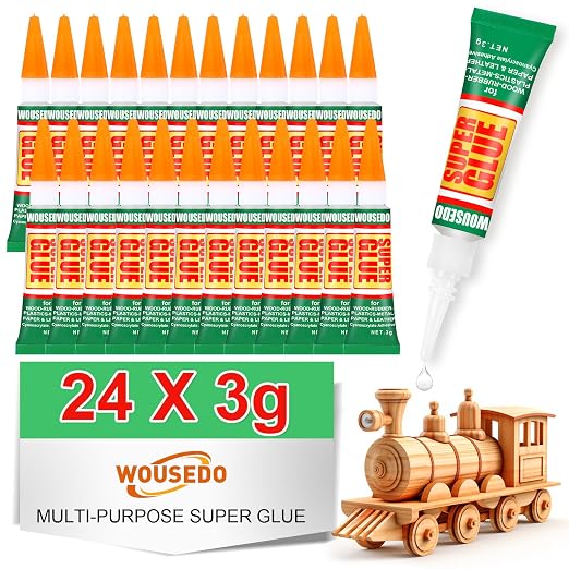 WOUSEDO 24 X 3g Super Glue Clear, Fast Drying Cyanoacrylate(CA) Glue