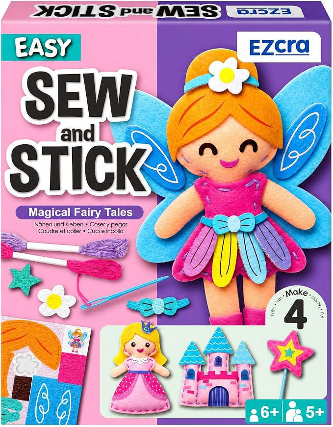 EZCRA Fairy Sewing Kit for Kids Ages 4-8 - 4 Beginner Projects