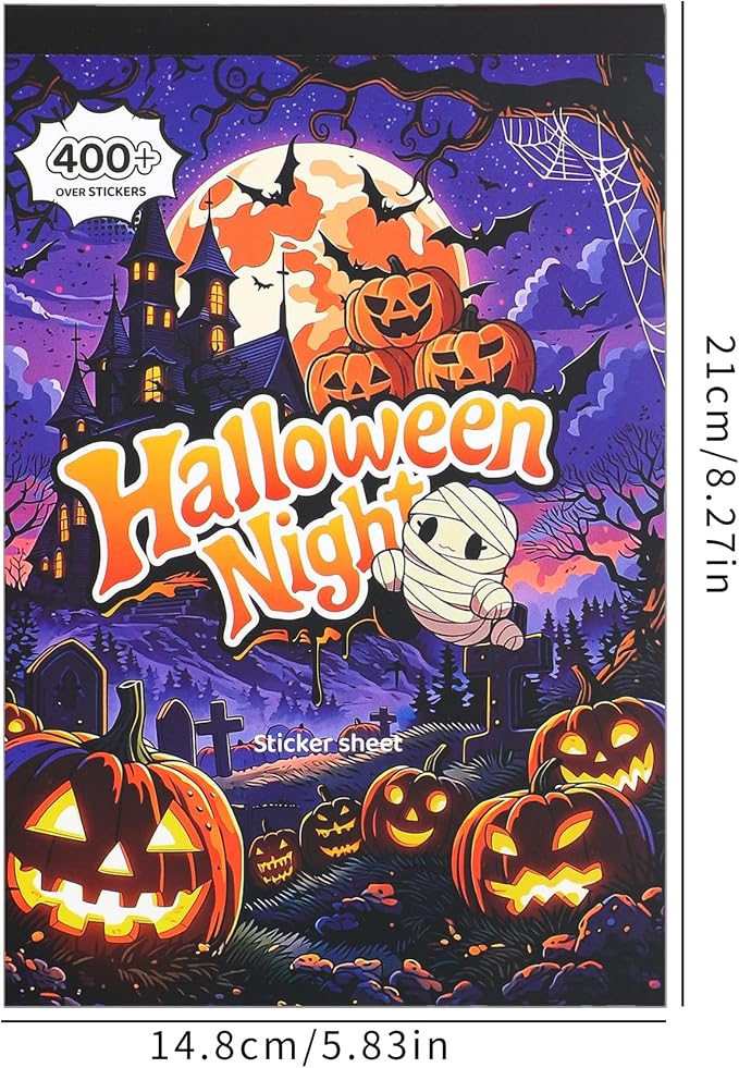 Halloween Sticker Book, 400+ Waterproof Vinyl Halloween Stickers, Funny Stickers for Adults & Kids, Cute Spooky Pumpkin Witch Stickers for Journaling, Scrapbooking, Crafts, Laptops and Water Bottles