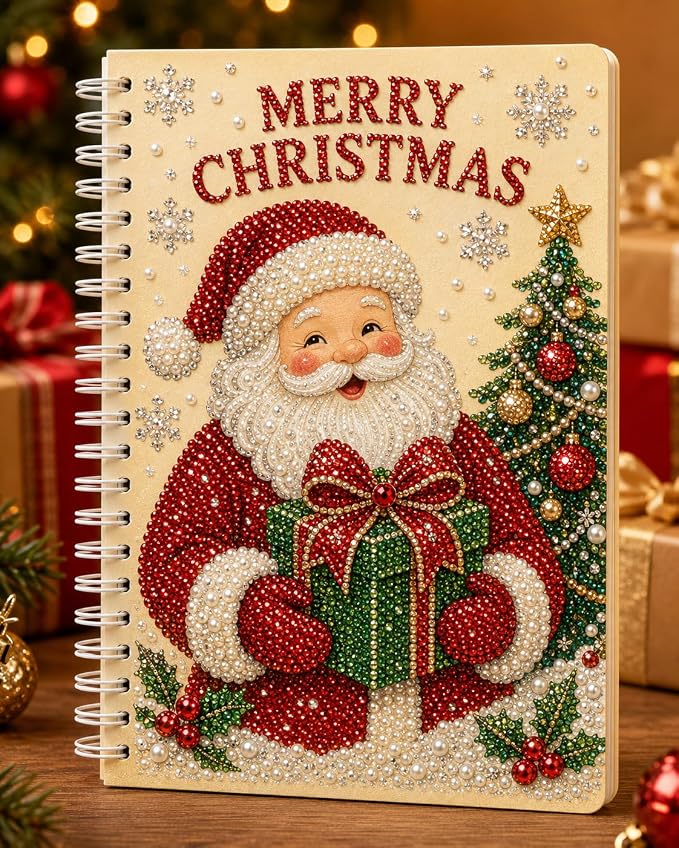 100 Pages DIY Christmas Pearl Diamond Art Painting Notebook，Style C