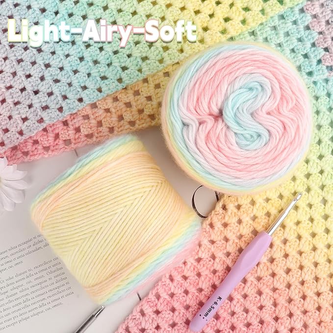 Katech Ombré Yarn for Crocheting-Gradient Cake Yarn for Knitting | 4x100g 60% Cotton 30% Acrylic 11% Wool-Multicolor Soft Cotton Crochet Yarn for Scarves, Shawls, Blankets and Garments(P)
