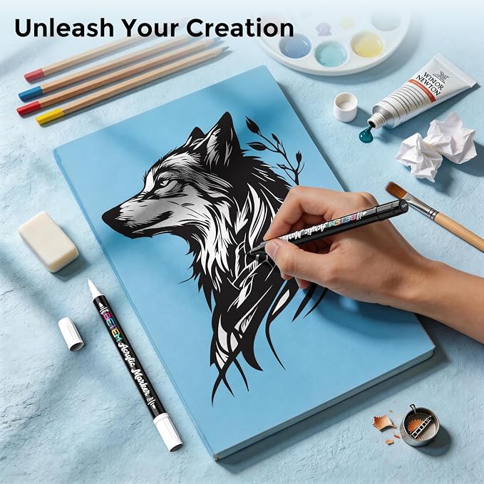 Betem 2 Black & White Paint Markers for Glass, Dual Tip Acrylic Paint Pens | Window, Fabric, Wood, Rock, Canvas, Acrylic Markers with Fine & Brush Tip, Art & Craft Supplies, Wine Glass Markers