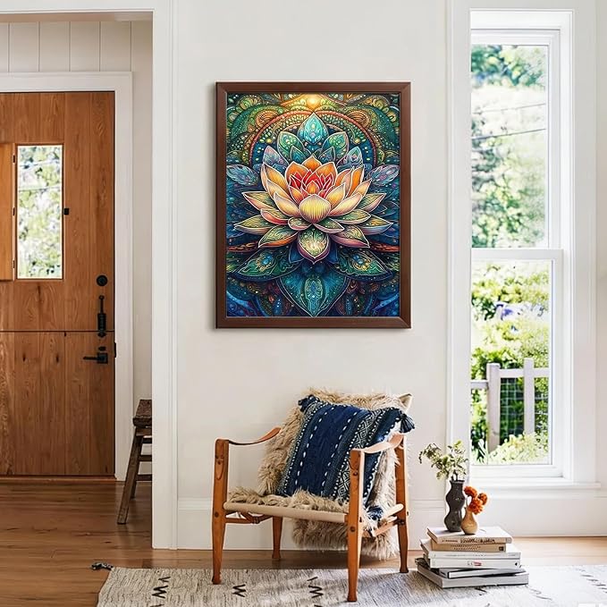 CHWGLFGG 5D Mandala Lotus Diamond Art Kits for Adults Beginners 12x16inch | Floral Diamond Painting Kit, DIY Full Round Drill Paint by Diamonds Dot Gem Art for Adult, Home Wall Decor