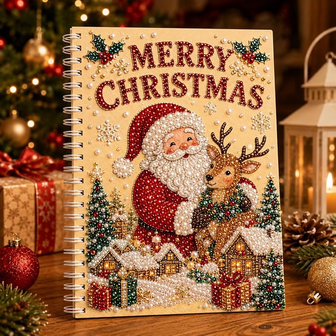 100 Pages DIY Christmas Pearl Diamond Art Painting Notebook，Style G