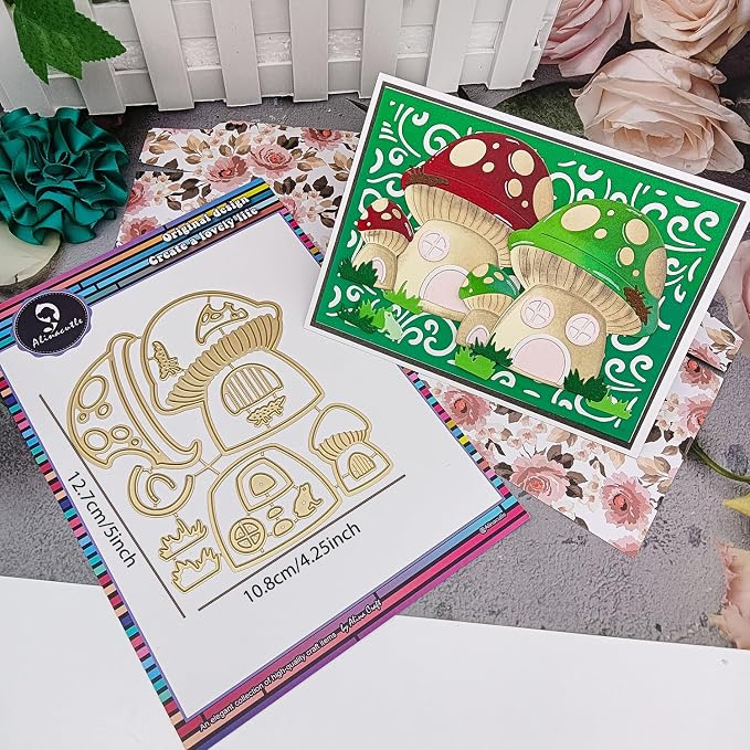 Alinacutle Metal Cutting Die Cut Golden Cut Dies for Gift Packing Paper Craft Handmade Card Making DIY Greeting Cards Scrapbooking and Album Holiday Gifts Decor (Mushroom House)