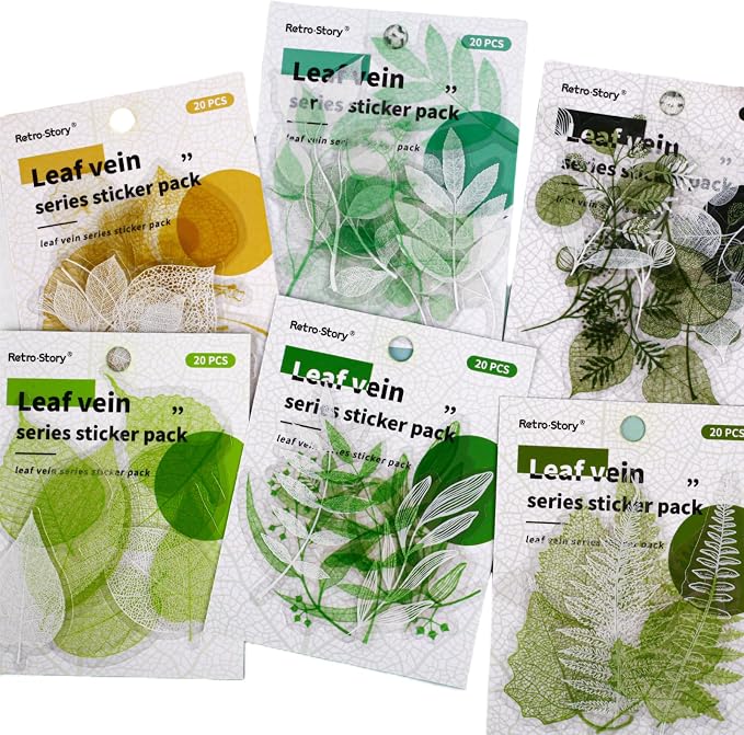 Doukado 120 Pcs Realistic Skeleton Leaf Stickers for Scrapbooking