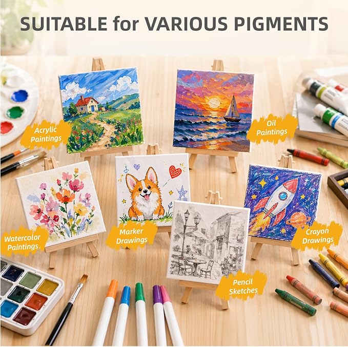 CONDA 24 Pack 4x4 Inch Mini Blank Canvas for Painting, 100% Cotton Canvas with Pinewood Frame, Acid-Free Primed Mini Square Canvas for Acrylic Oil Painting, Classroom Art & Party Decor