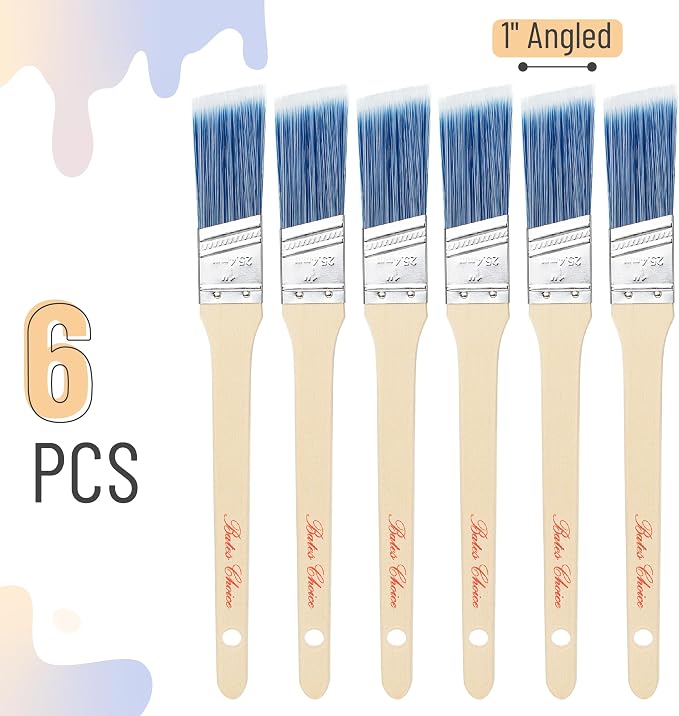 Bates Angle Paint Brushes, 1-Inch, 18 Pack - Treated Wood Handle, Stain & Wall Brushes for Painting Furniture & Walls