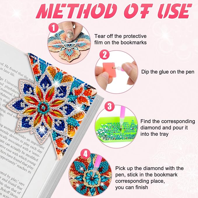WIVICO 4Pcs Diamond Painting Bookmarks, Diamond Pearl Art Kits for Adults | DIY Diamond Dots Paint By Numbers Kit,Gifts for Book Lovers(Mandala C)