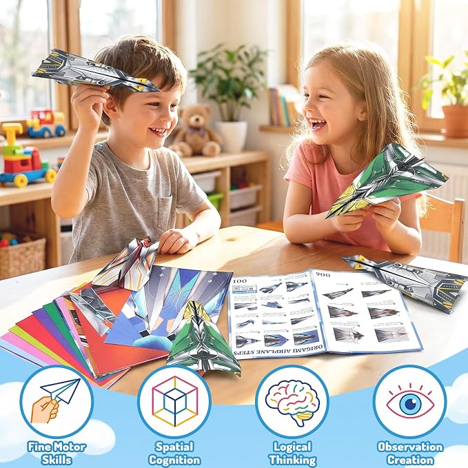 AluAbi Paper Airplane Origami Kit 60 Sheets Book & Video for Kids 6-12