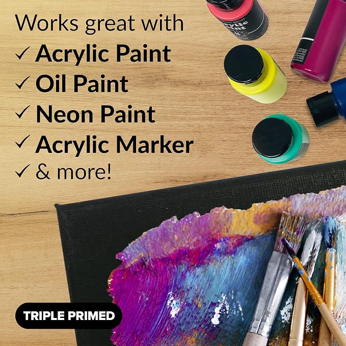 Black Canvas Panels for Painting, 20 Pack, 5x7 Inch Gesso-Primed Boards for Oil, Acrylic & Watercolor, Blank Art Canvas for Artists