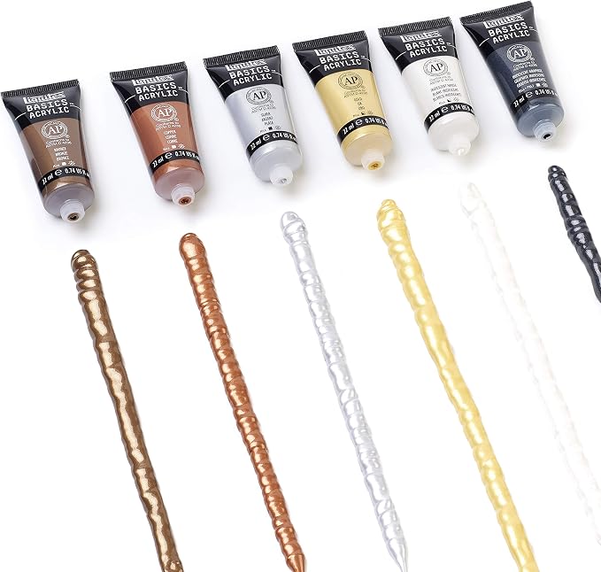 Liquitex BASICS Acrylic Paint Set, 6 x 22ml (0.74-oz) Tubes, Metallics | Medium Viscosity, Satin Finish, Lightfast, Fine Art Pigments, Range of Opacities, Easy Blending