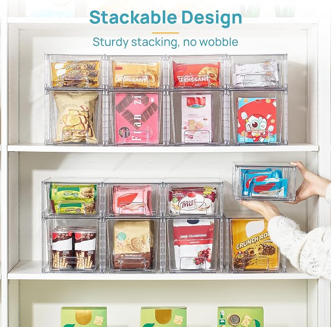 Vtopmart Clear Stackable Storage Drawers, 8 Pack Medium Set