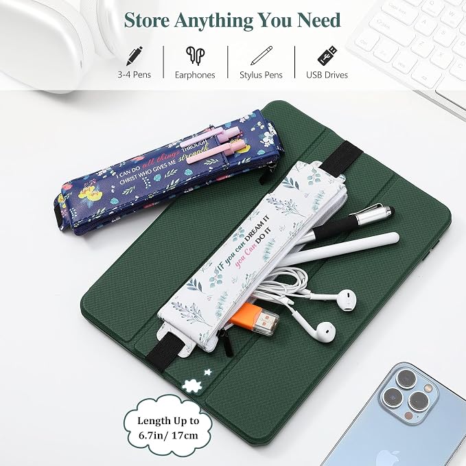 MoKo Elastic Pen Holder for Notebook, 4 Pack PU Leather Pouches with Pocket