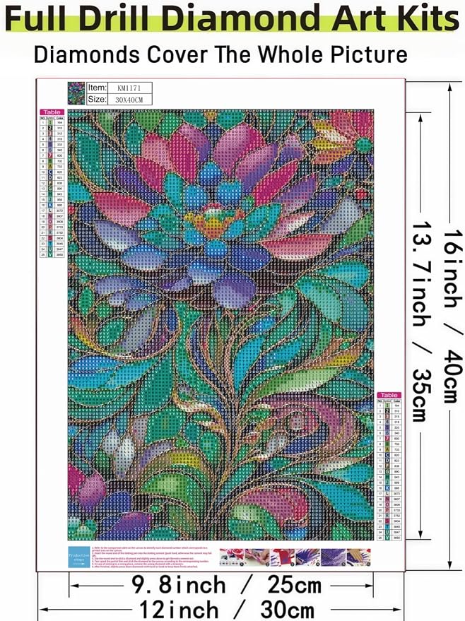 Lotus Diamond Painting Kit 11.8x15.7Inch, Diamond Art for Adults Full Drill | Relaxing DIY Hobby Beautiful Wall Decor for Living Room