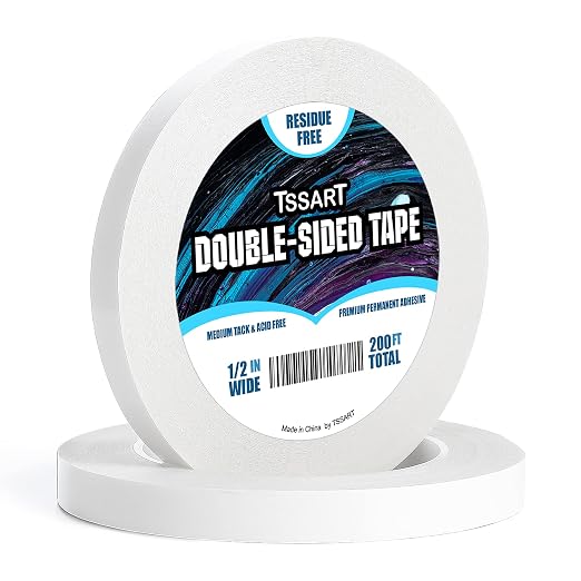 Ultra-Thin Permanent Double-Sided Tape - Double Sided Adhesive Sticky Tape for Arts, Crafts, Photography, Scrapbooking, Tear-by-Hand - Acid Free 1/2 Inch Wide 200FT Long Total