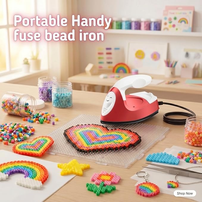 Honoson Mini Craft Iron Mini Heat Press Small Iron 3.93 x 2.36 x 2.76 in Portable Handy Tiny Flatiron with Charging Base Accessory for Fuse Bead Patch DIY Heat Transfer Vinyl(Red)