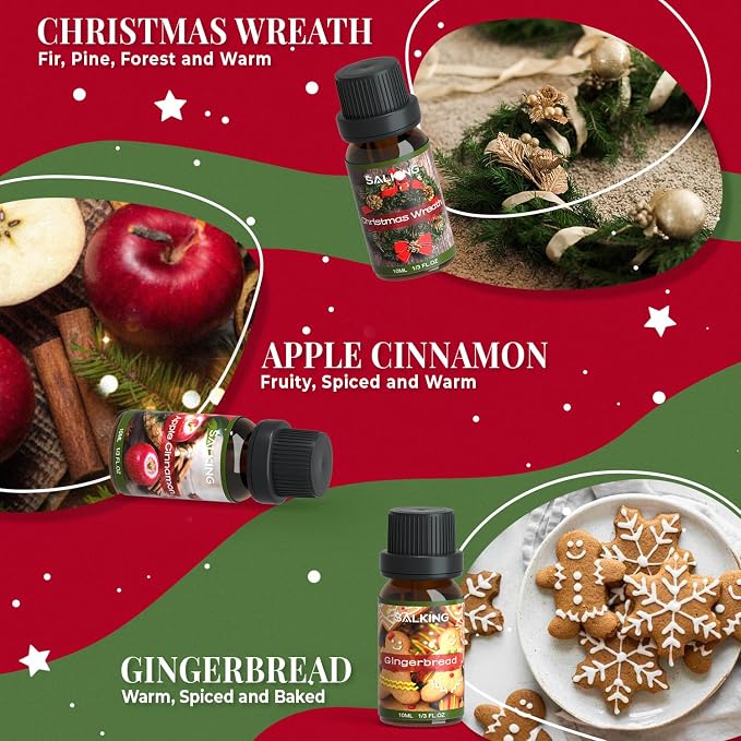 SALKING Christmas Fragrance Oils, Essential Oils Set for Diffuser for Home