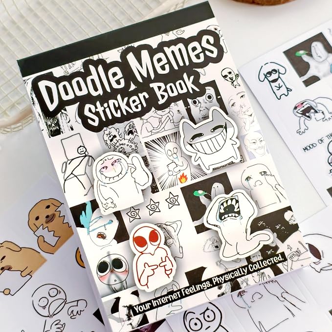 PRSTINCOL Meme Sticker Book, 36 Sheets 460+ Pcs, Black and White Funny Meme Stickers for Adults and Teens, Die Cut Vinyl Stickers for Journaling Scrapbooking DIY
