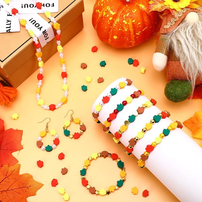Augshy 300Pcs Fall Leaves Clay Beads for Jewelry Making
