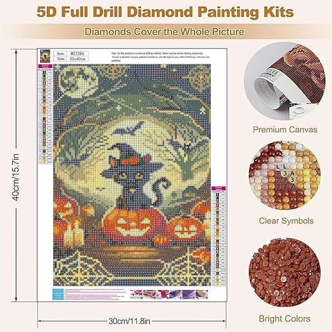 XUCNWL Halloween Diamond Art Kits for Adults,Black Cat Diamond Painting