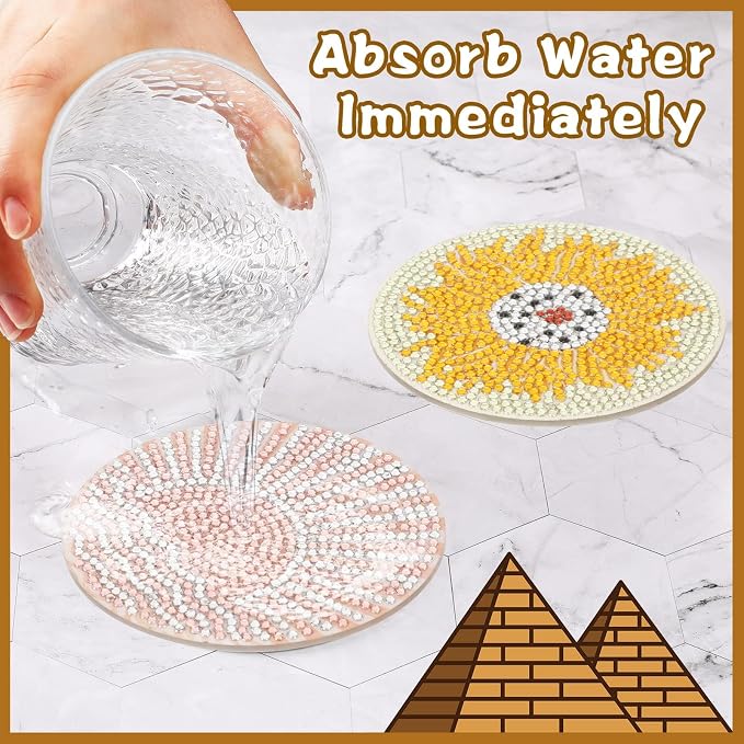 UPINS 8Pcs Boho Diamond Art Painting Coasters for Drinks | DIY Coaster Diamond Art Kits,for Adults Kids Beginners Diamond Art Craft Supplies