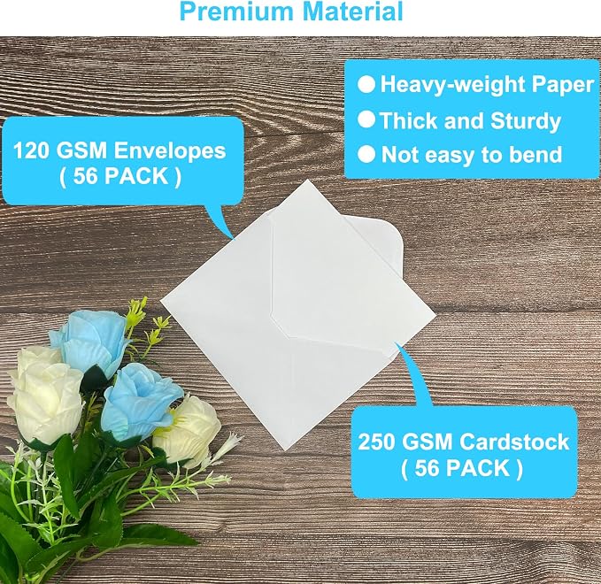 56 Pack Blank Cards and Envelopes 4.2 x 6.0 inches, White Blank Note Cards Greeting Card and Envelope Set, Folded Cardstock with Envelopes for DIY Greeting Card, Thank You Card, Invitations