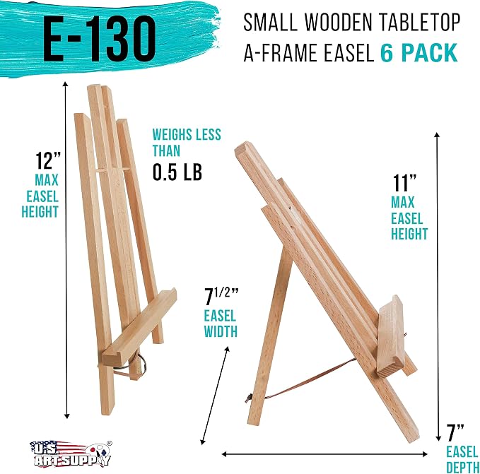 U.S. Art Supply 11" Small Tabletop Display Easel - Beechwood, Pack of 6 | Artist A-Frame Display Stand, Wooden Easel for Painting, Canvas Stand, Classrooms Events Photo Picture Sign Holder