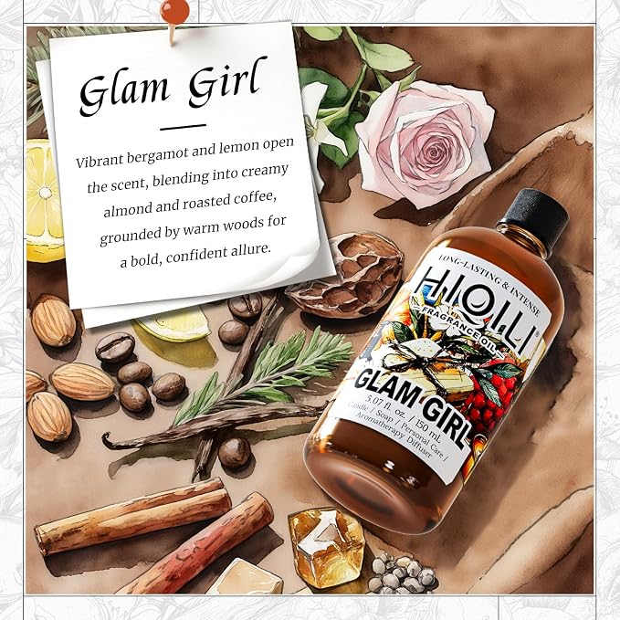 HIQILI Glam Girl Fragrance Oil for Candle, Soap, Inspired by Her-rera G.Girl, Perfume Making, Essential Oil Diffuser, Long Lasting Scents for Hair & Skin - 5.07 Fl Oz (Pack of 1)