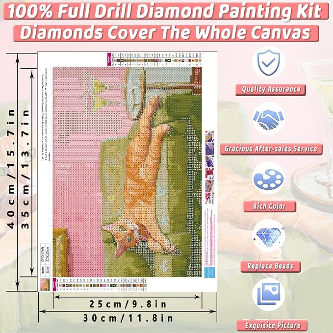 Orange Cat Diamond Art Kits for Adults Diamond Painting Kit for Beginner | 5D Animal DIY Funny Vintage Diamond Dots Full Drill Crafts for Gem Art Dot Art for Adults Home Wall Decor for Teens 12x16 in
