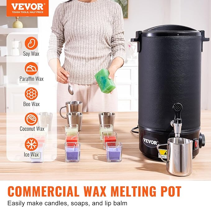 VEVOR 20Lbs Wax Melter for Candle Making, 10 L Extra Large Electric Wax Melting Pot, with Easy Pour Spout and 5-Level Temp Control, Easy Clean for Candle Soap Cream Beauty Bulk Production Business | For Candle Soap Cream Beauty Bulk Production Business...