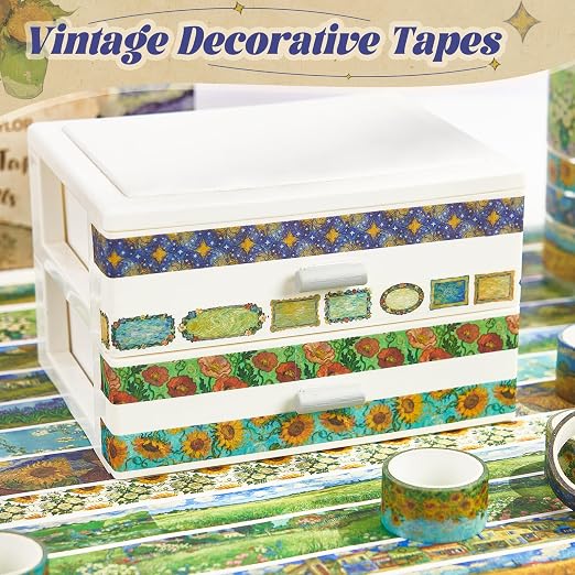 Art Washi Tape Set 22 Rolls, Decorative Masking Tape for Junk Journal, Scrapbooking Supplies, DIY Crafting Supplies