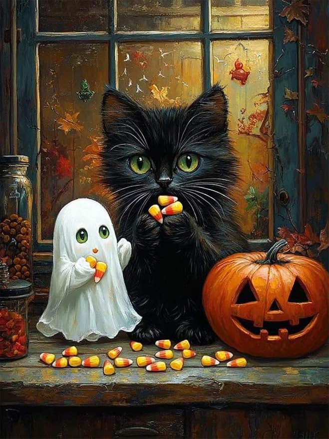 ijbnhd Halloween Diamond Art Kits for Adults, Black Cat 12x16inch