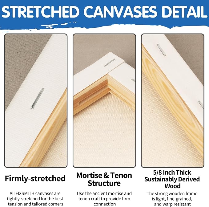 FIXSMITH Stretched White Blank Canvas - 18x24 Inch, 4 Pack,Primed Large Canvas,100% Cotton,5/8 Inch Profile of Super Value Pack for Acrylics,Oils & Other Painting Media