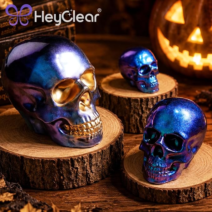 HeyClear 3D Skull Resin Molds Silicone, 4 PCS Epoxy Resin Molds for Crafts | for Halloween Decorations, Gothic Home Decor, Soap, Candle Casting